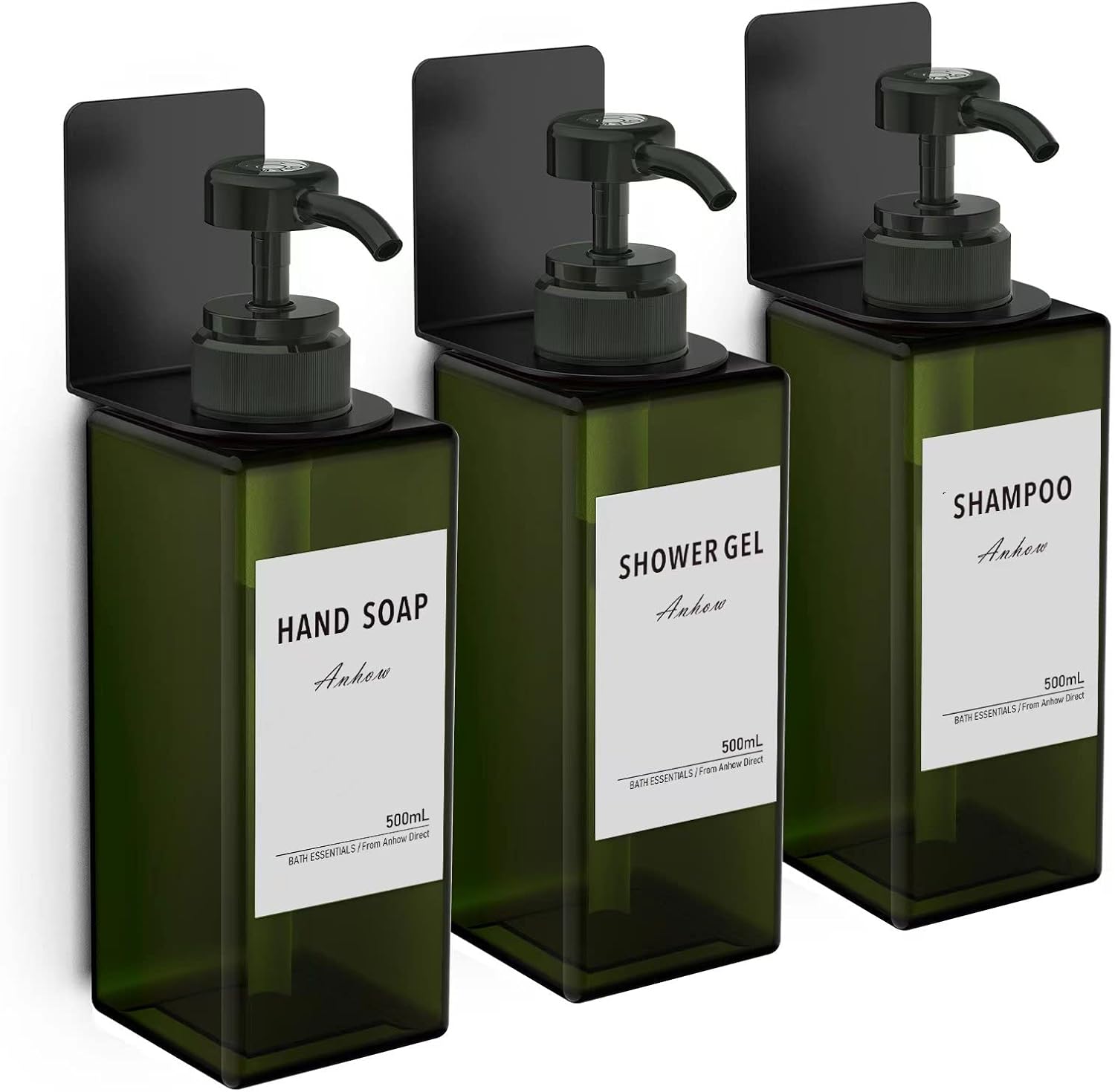 Juego de 3 dispensadores de jabón, dispensador de champú y acondicionador de jabón de manos de 16.9 fl oz, sin taladros, montaje en pared con 12