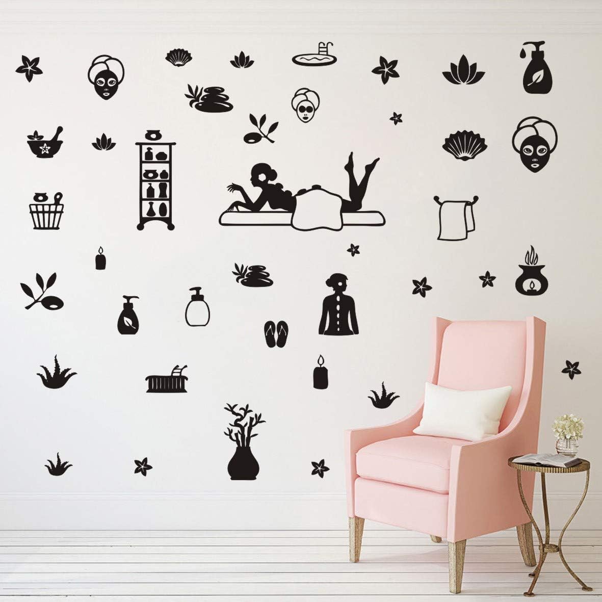 DIY 60 unidsset arte masaje yoga vinilo pared adhesivo de pared sala de yoga spa decoración de pared calcomanías de pared de salón de masaje terapia