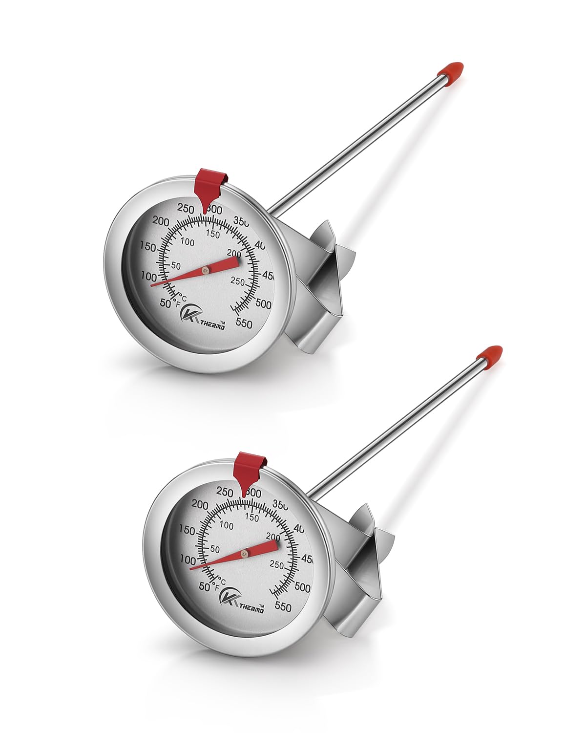 KT THERMO Termómetro de caramelofritura con lectura instantánea, termómetro de aceite (paquete de 2), termómetro de cocina de carne de acero