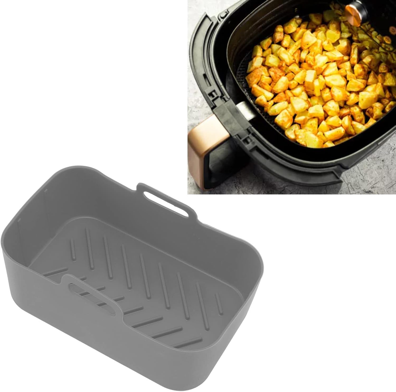 Juego de 2 cestas de silicona para freidora, olla de cocina de aire de silicona, para Ninja DZ201 Foodi de 8 cuartos de galón con cepillo y
