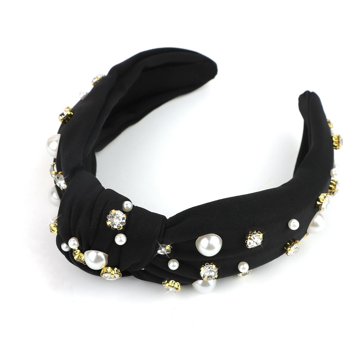 YISSION 1 diadema anudada con perlas de cristal para mujer, diadema antideslizante con diamantes de imitación, diadema ancha de perlas para mujeres,