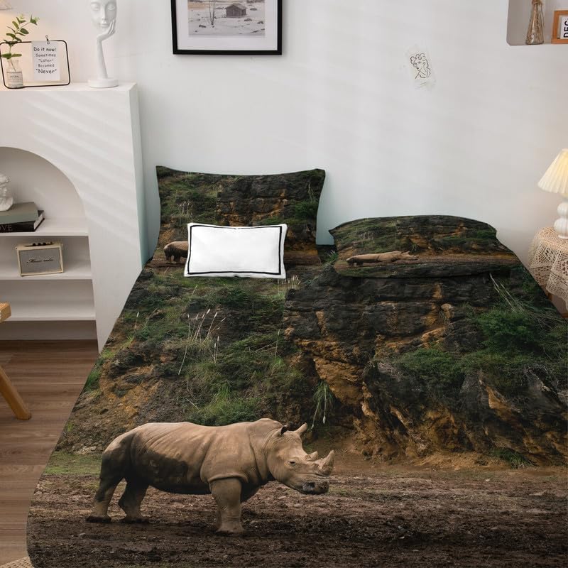 Rhino Sábanas tamaño Queen  Juegos de sábanas y fundas de almohada de paisaje  Lujosa 100% microfibra, estampado de alta cantidad de hilos, sábana