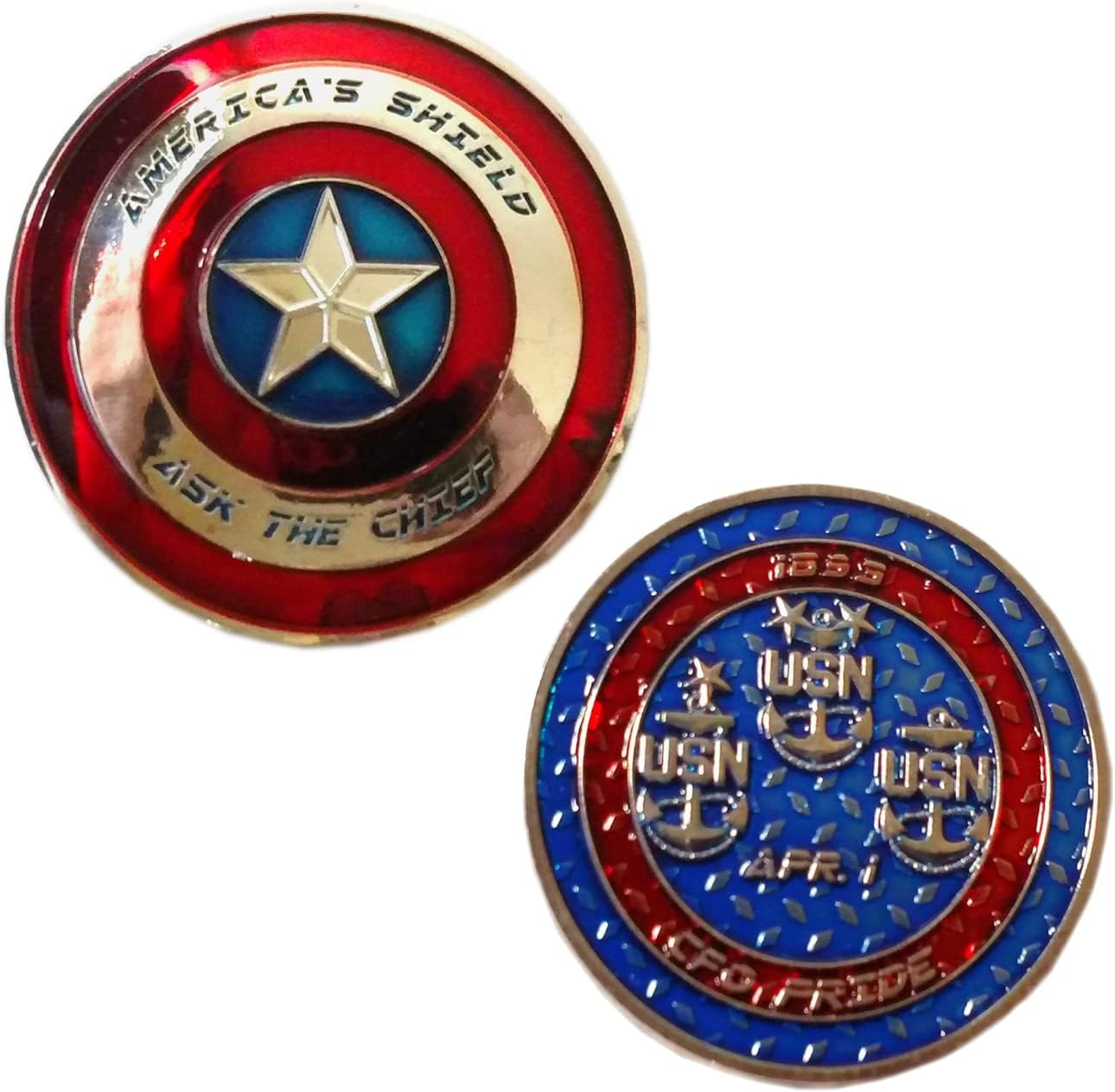 USN Navy Ask the Chief PRIDE Moneda conmemorativa – Rojo Azul Plata – Servicio de honor y héroes, Rojo, blanco y plateado., Patriótico,