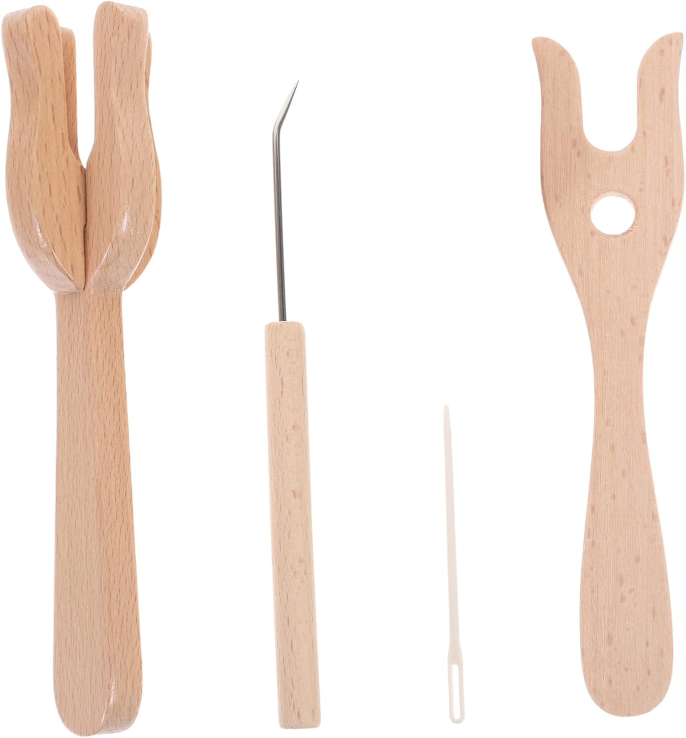 KONTONTY Juego de herramientas de madera para tejer, tenedor de madera, herramientas de tejer, tenedor de ganchillo, herramientas de tejer, juego de