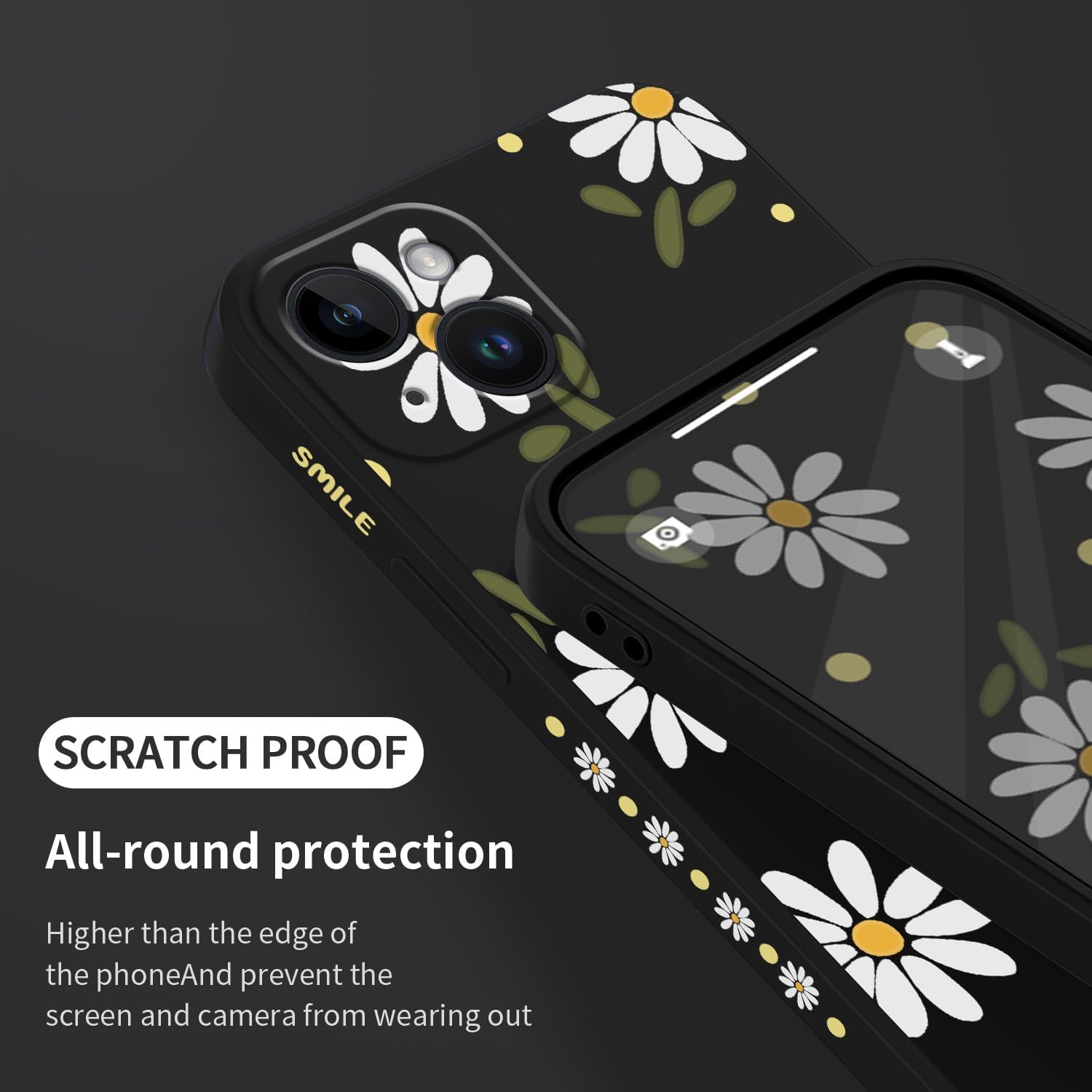 LEECG Fundas para iPhone 15 Plus, 15 Plus con diseño de patrón de crisantemo lateral, protector de lente de cámara suave a prueba de golpes para