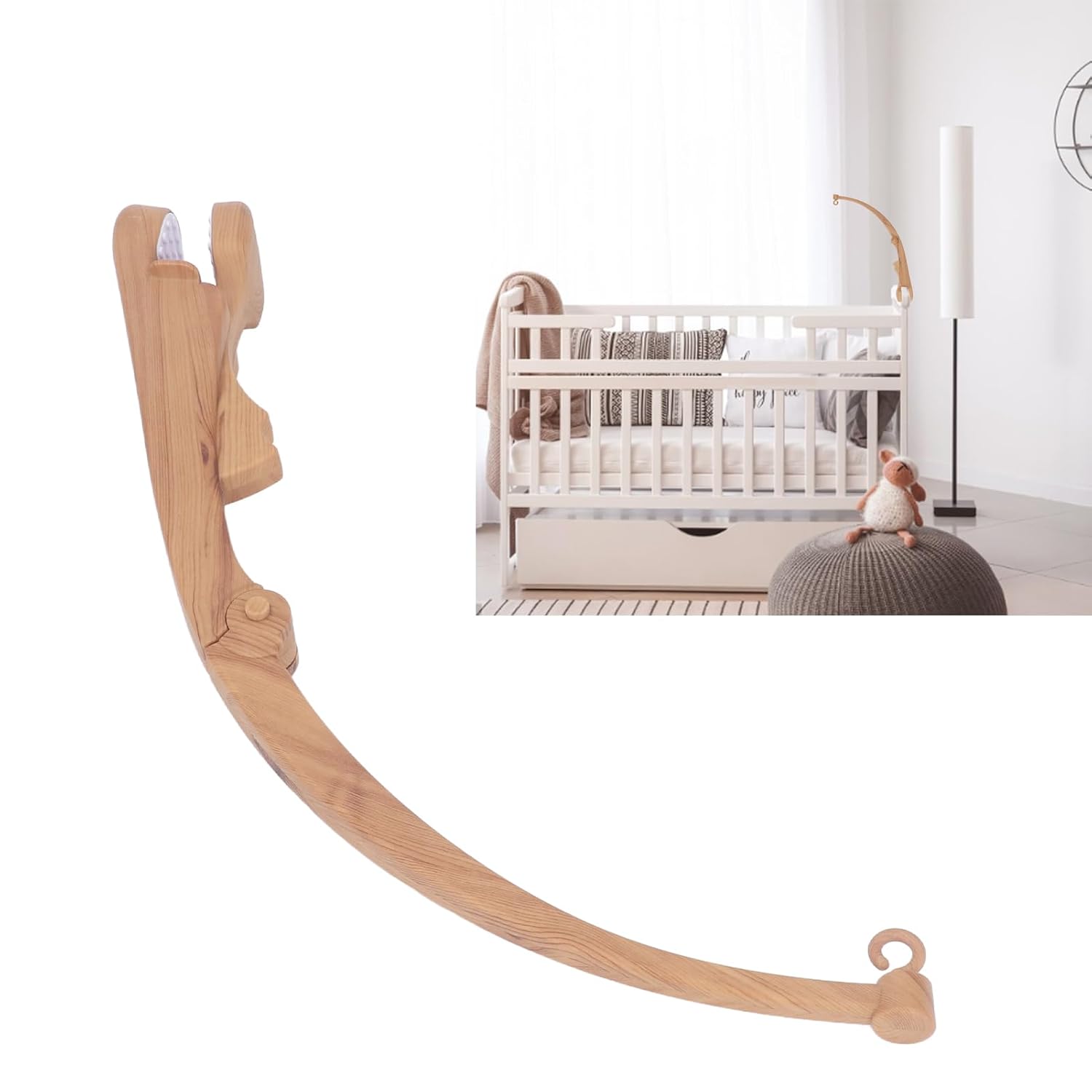 Brazo móvil para cuna de imitación de madera, de grano plegable para cuna, accesorios de juguetes