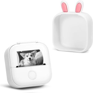 Memoqueen Mini impresora de etiquetas adhesivas de bolsillo T02 Máquina para hacer calcomanías con orejas de conejo T02, funda protectora de Memoqueen Mini impresora de etiquetas adhesivas de bolsillo T02 Máquina para hacer calcomanías con orejas de conejo T02, funda protectora de