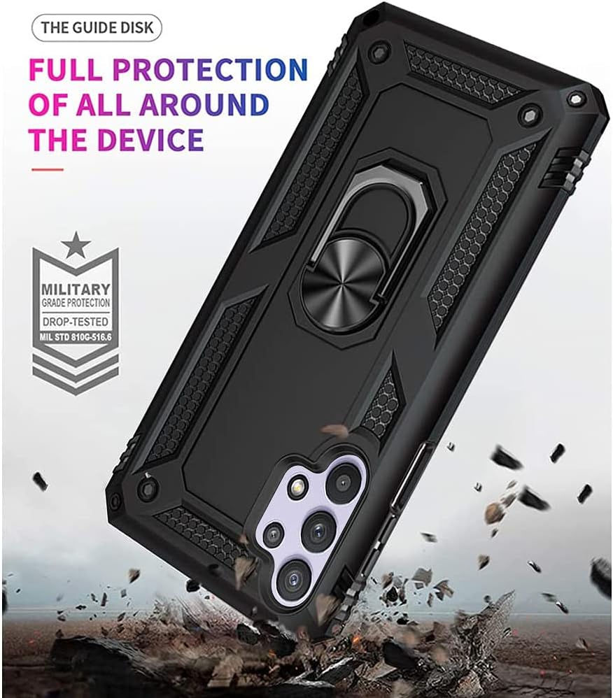 TJS Funda compatible con Samsung Galaxy A32 5G, con protector de pantalla de vidrio templado, soporte magnético, soporte magnético resistente contra