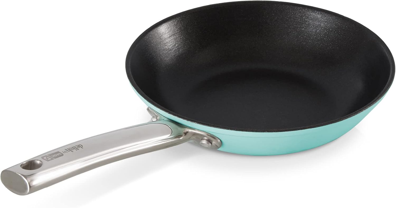 DASH Delish – Sartén ligera de hierro fundido de 10 pulgadas para panqueques, salsas, verduras, pasta y más, color azul