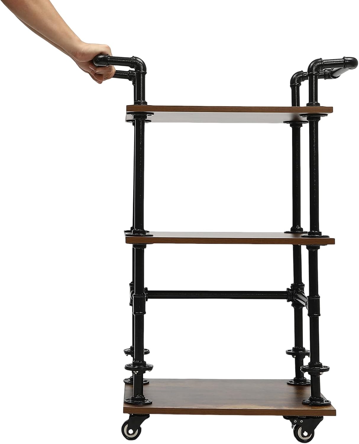 Carrito de servicio de barra industrial, carrito de almacenamiento de isla de cocina de 3 niveles con ruedas, carrito de metal multifunción con
