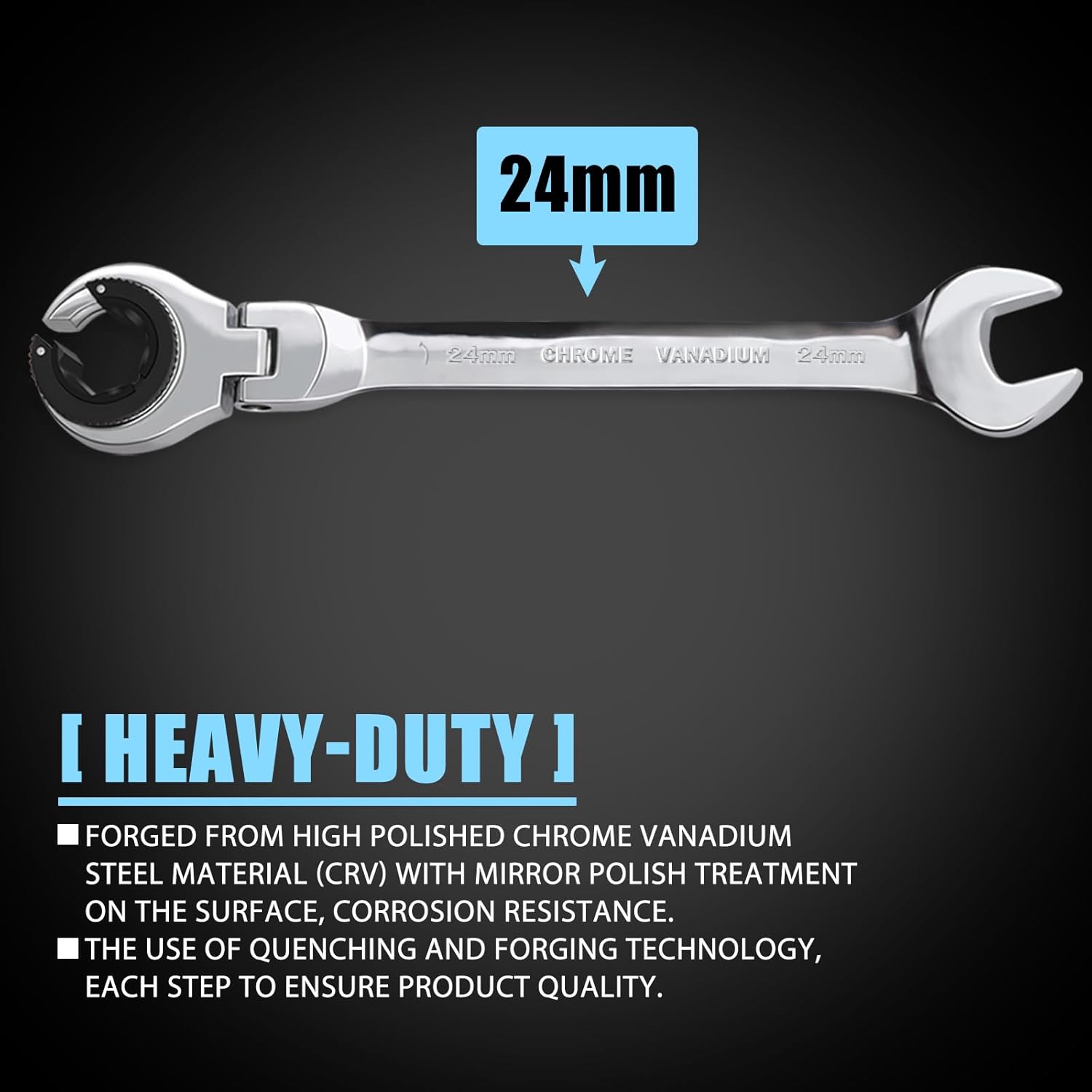 LOSCHEN 1 llave de trinquete de cabeza flexible abierta de 0.945 in, llave de trinquete métrica con 72 dientes, llave de trinquete de tubo de acero