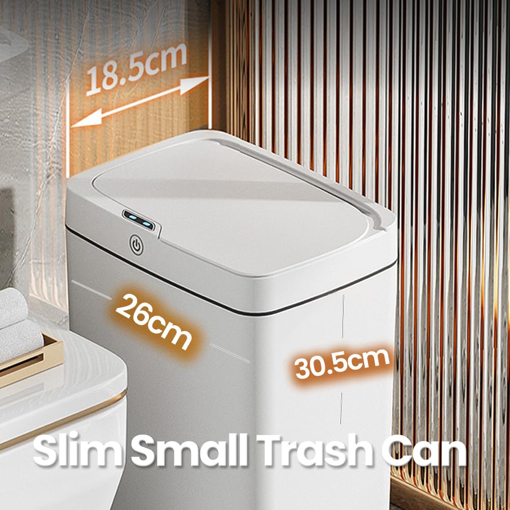 Banu Basurero de baño con tapa, sensor de movimiento automático, cubo de basura inteligente con tapa, sin contacto, para dormitorio, cocina, sala de