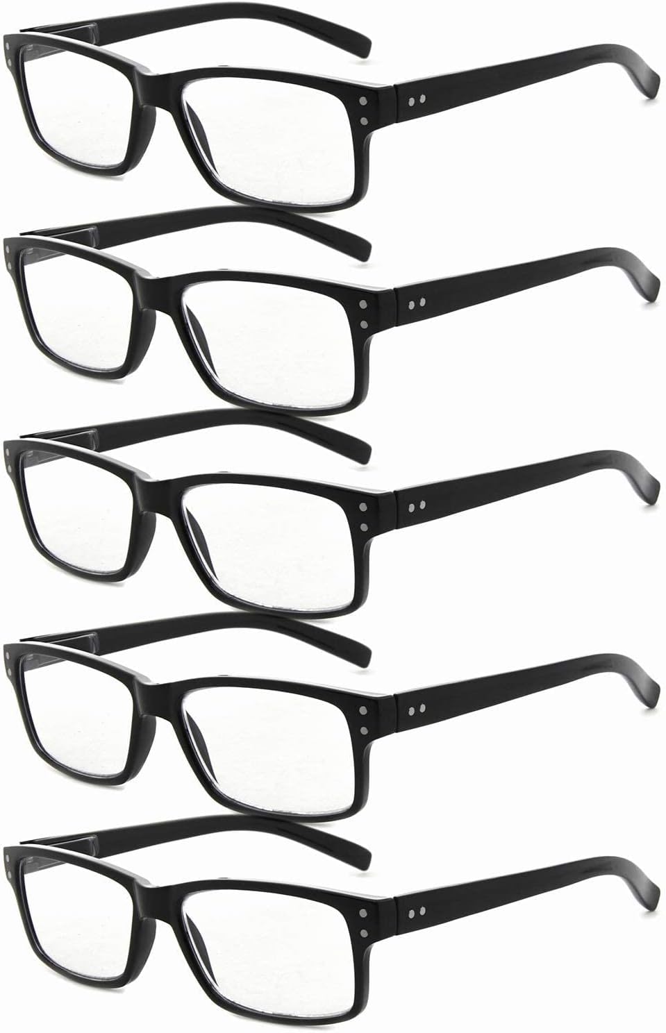 Eyekepper Paquete de 5 lentes de lectura para hombre, bisagras de resorte, gafas clásicas, marco negro, sin aumentos