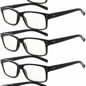 Eyekepper Paquete de 5 lentes de lectura para hombre, bisagras de resorte, gafas clásicas, marco negro, sin aumentos Eyekepper Paquete de 5 lentes de lectura para hombre, bisagras de resorte, gafas clásicas, marco negro, sin aumentos