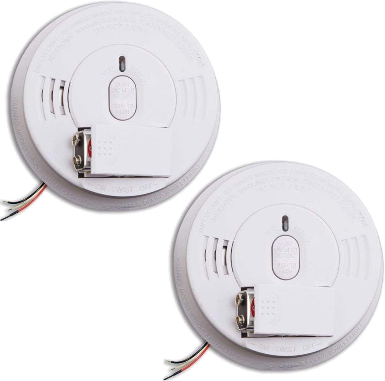 Kidde Detector de humo, alarma de humo cableada, botón de silencio de prueba, (paquete de 2) detector de humo blanco y de humo, alarma de humo a