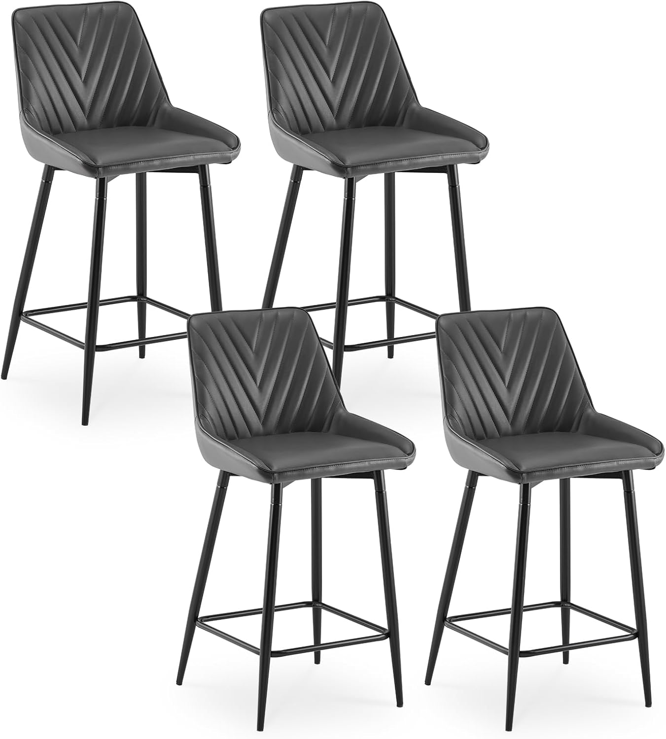 CLIPOP Juego de 4 taburetes de bar de altura de mostrador, taburete de bar de piel sintética con respaldo (patrón de flecha), asiento tapizado,