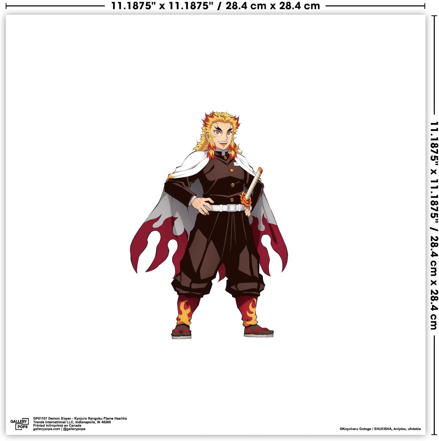 Trends International Gallery Pops Demon Slayer – Arte de pared Kyojuro Rengoku Flame Hashira, versión sin marco, 12 x 12 pulgadas