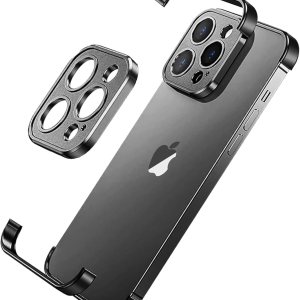 Funda de metal de aluminio suave sin marco con protector de lente de cámara, para iPhone 15 Pro Max, diseño sin espalda, compatible con carga Funda de metal de aluminio suave sin marco con protector de lente de cámara, para iPhone 15 Pro Max, diseño sin espalda, compatible con carga