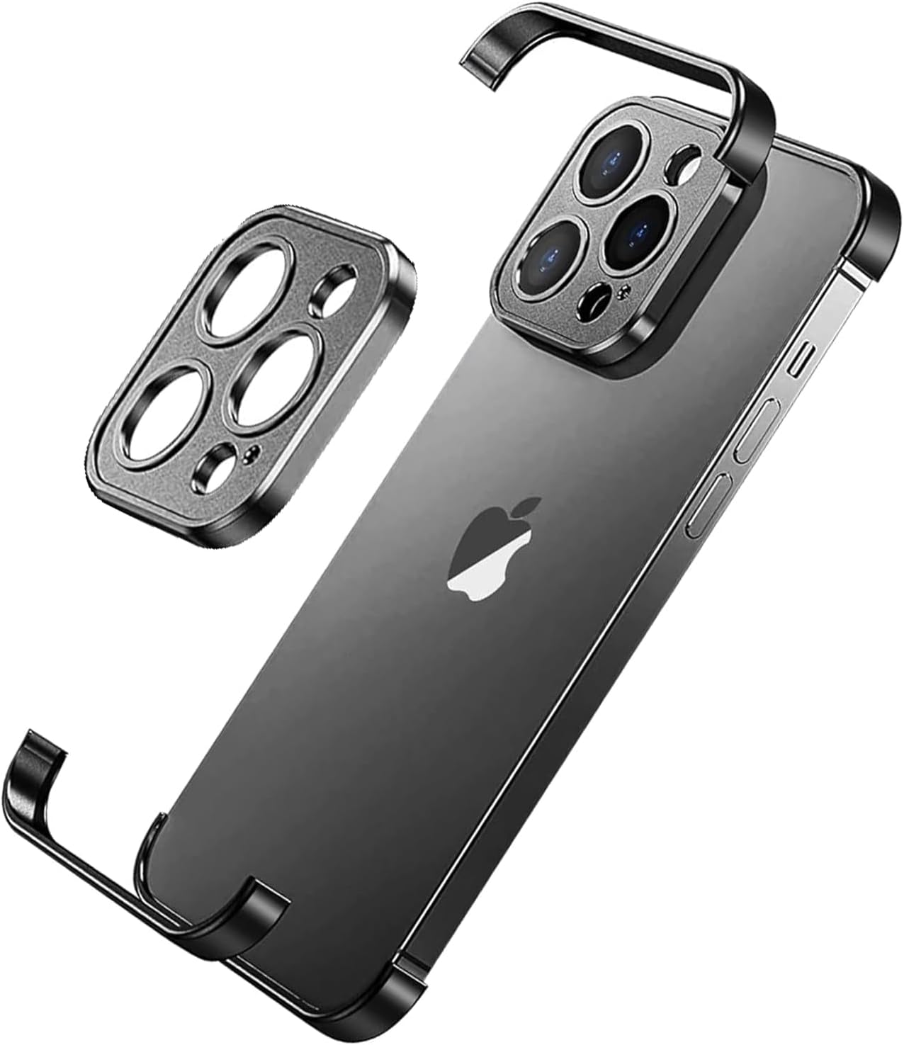 Funda de metal de aluminio suave sin marco con protector de lente de cámara, para iPhone 15 Pro Max, diseño sin espalda, compatible con carga
