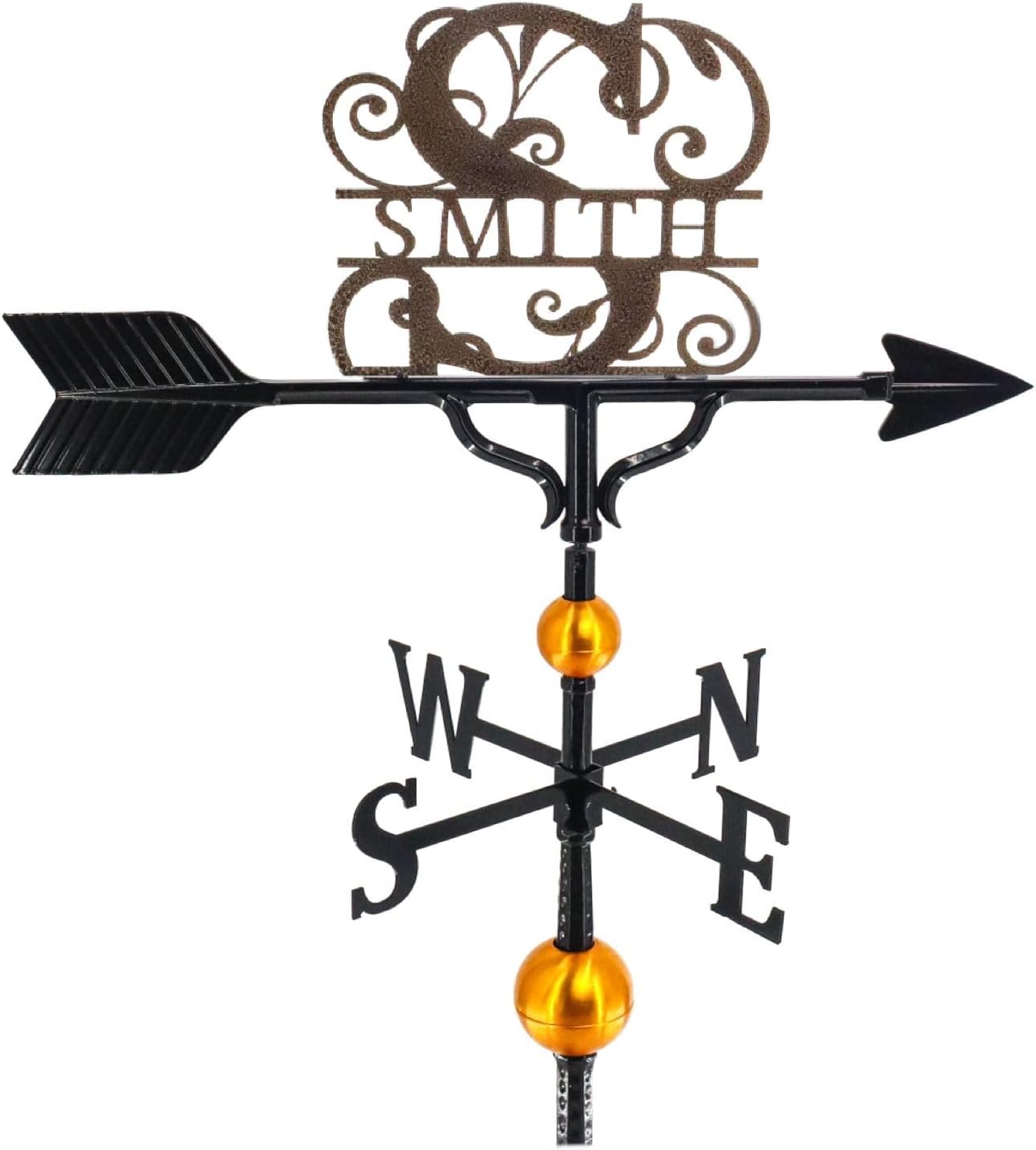 Veleta personalizada con monograma de lujo – Letrero de nombre de metal – Decoración al aire libre – Soporte de techo incluido – Metal fundido –