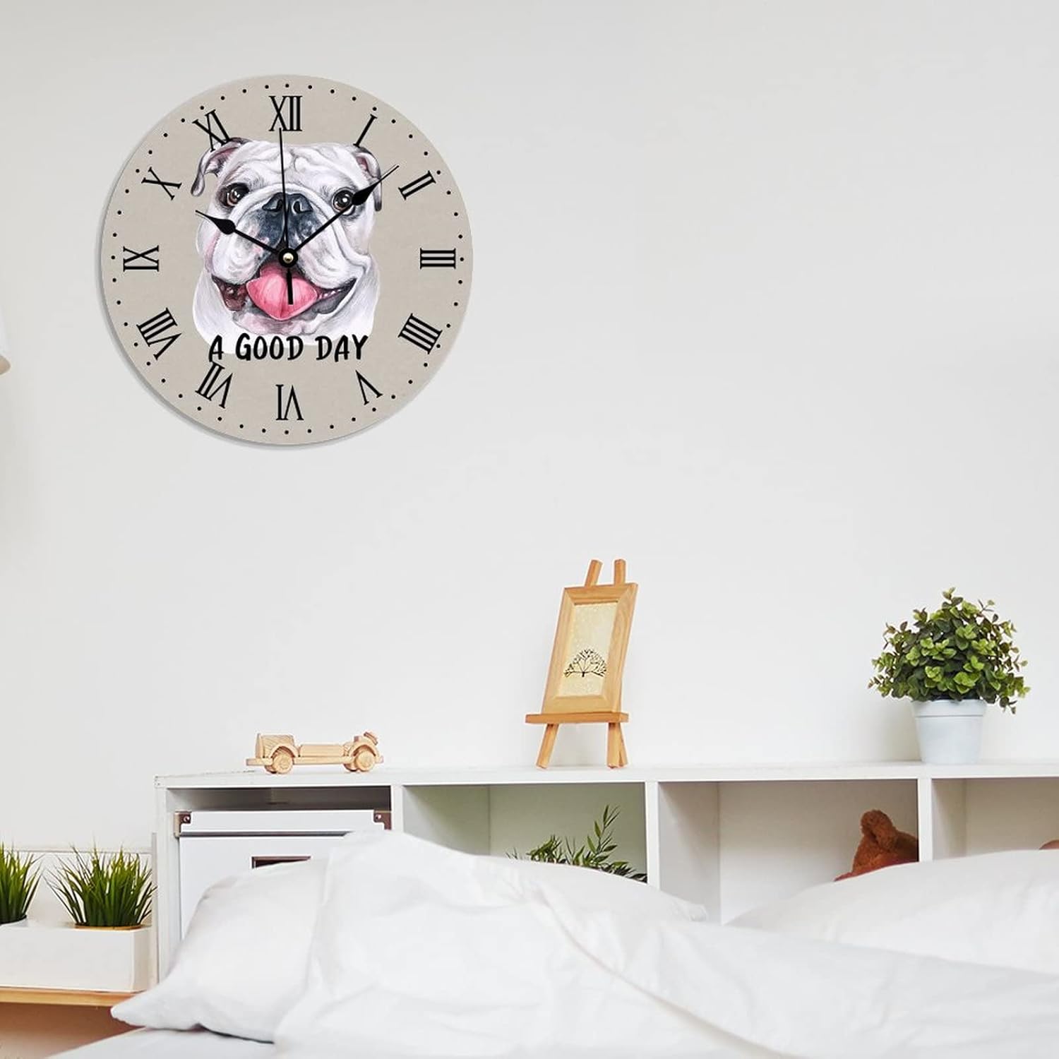 A Good Day – Reloj redondo de bulldog inglés para pared, reloj de regalo para propietario de bulldog inglés, reloj de pared de PVC, funciona con