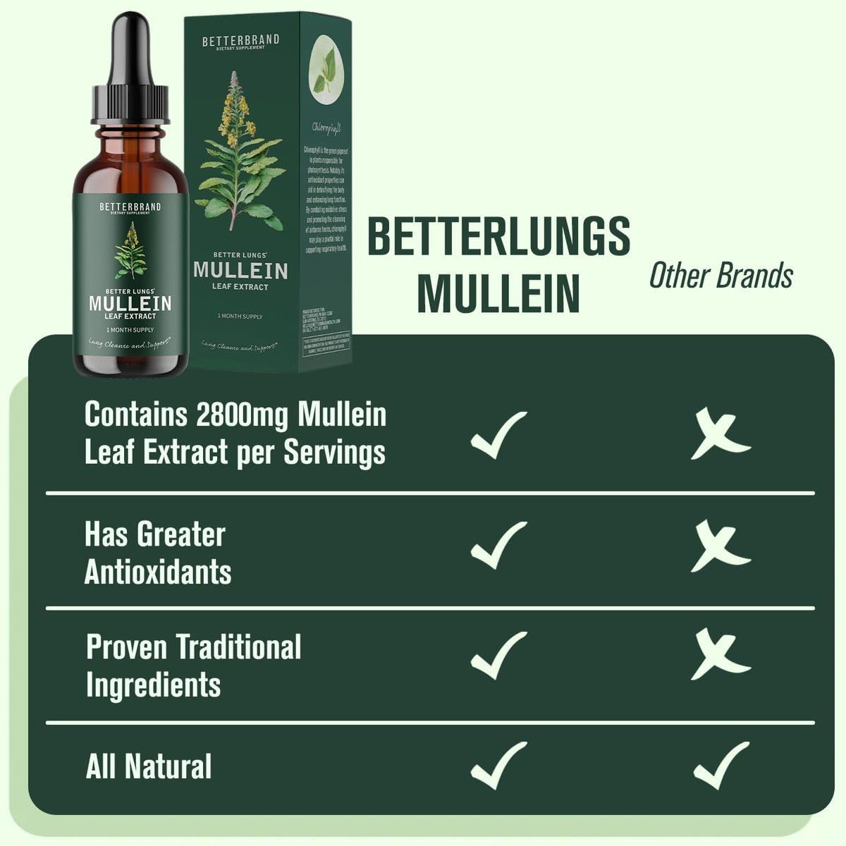 Betterbrand BetterLungs Extracto de hoja de gordolobo  Apoya la limpieza pulmonar y la función respiratoria para una respiración saludable