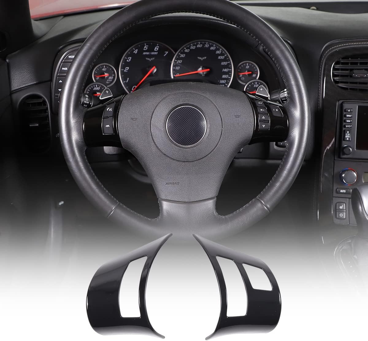 Adhesivo de marco de botón de volante de automóvil ABS para Chevrolet Corvette C6 2005-2013 Accesorios de decoración interior del volante (negro