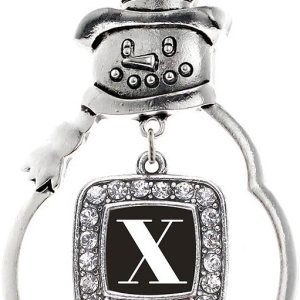 Inspired Silver – My Vintage Initials – Adorno con dije de letra X – Adorno cuadrado de plata con muñeco de nieve con joyas de circonita cúbica Inspired Silver – My Vintage Initials – Adorno con dije de letra X – Adorno cuadrado de plata con muñeco de nieve con joyas de circonita cúbica