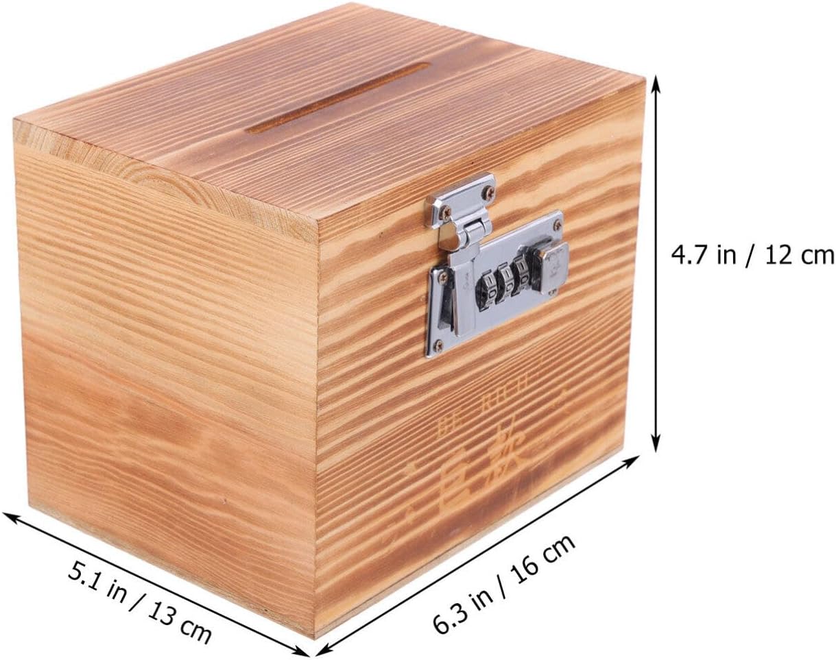 VOSAREA Alcancía de madera, caja de ahorro de dinero con cerradura codificada, caja de sugerencias con bloqueo para buzón de correo, urna de ahorro,