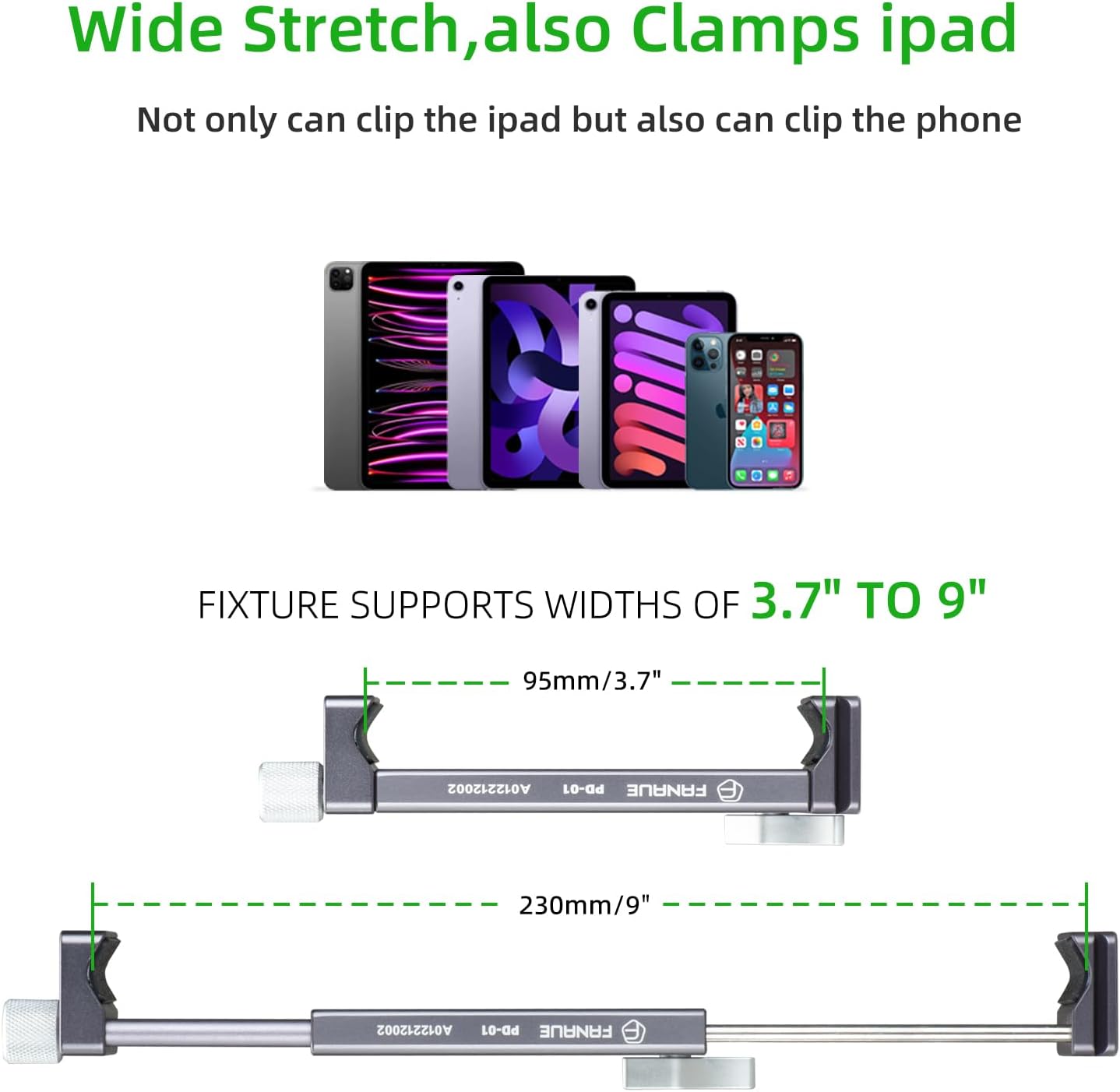FANAUE Soporte para tablet de automóvil con cabeza esférica, diseño ligero, soporte giratorio para iPad de automóvil, escritorio, vehículos
