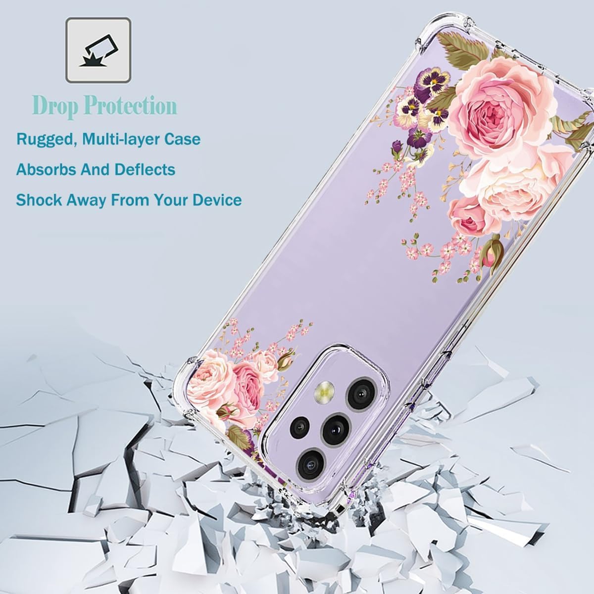 Ueokeird Funda de teléfono para Galaxy A32 4G, Samsung A32 4G SM-A325F, funda delgada a prueba de golpes con patrón floral transparente suave y