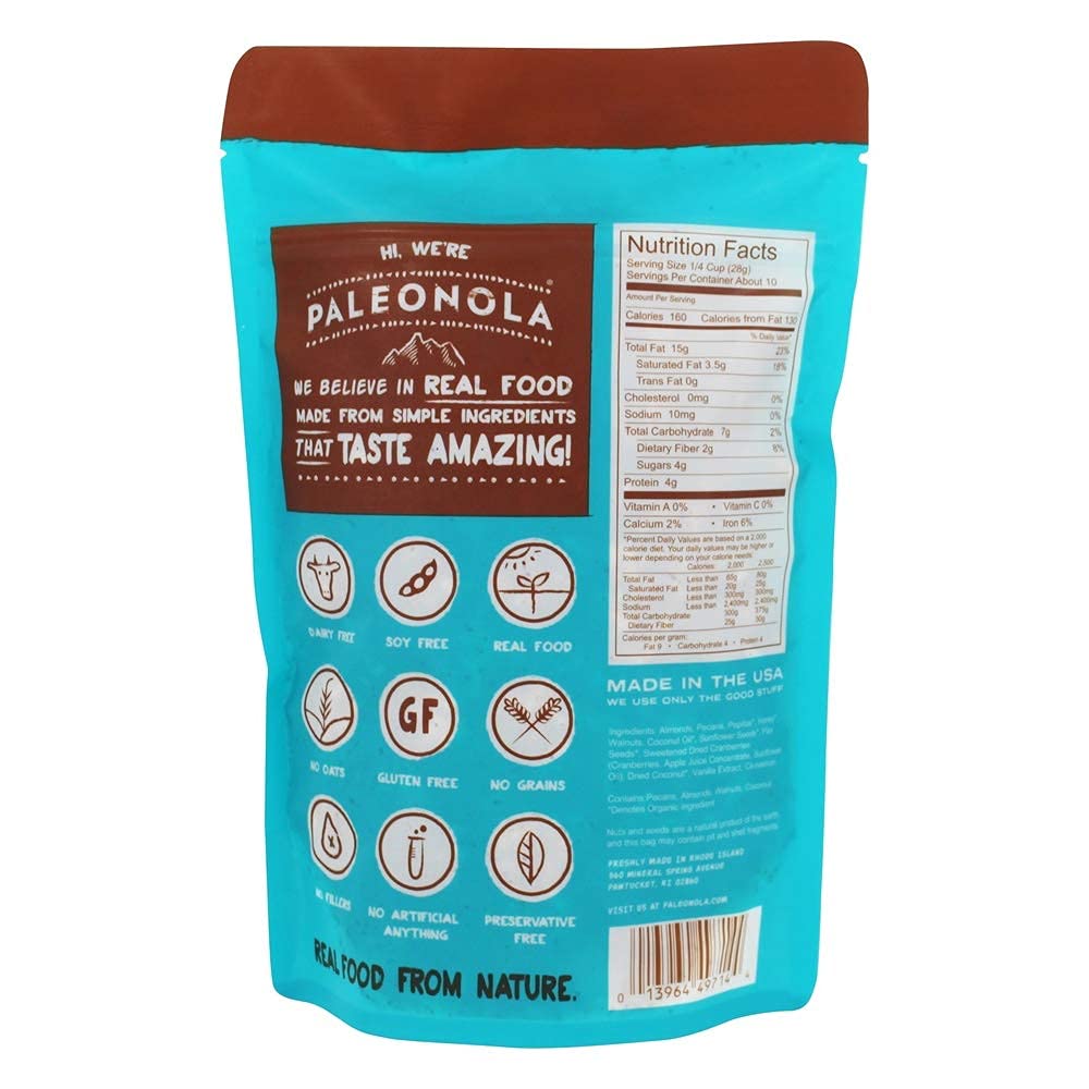 Paleonola Granola sin cereales sin OMG, cereales, soja, gluten, sin lácteos, bocadillo de proteína baja en carbohidratos para un desayuno saludable,
