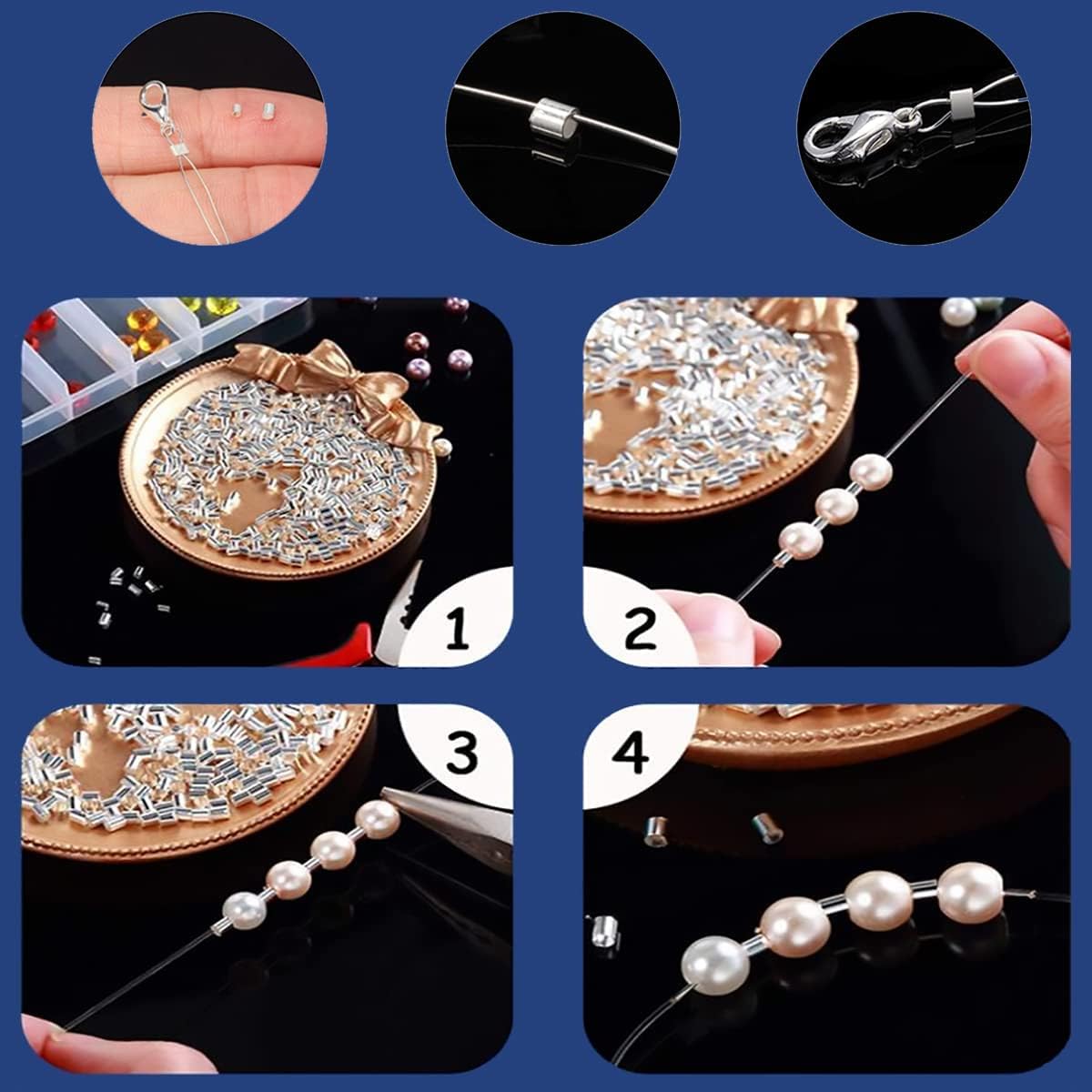 Juego de 1600 accesorios para hacer joyas con 100 piezas de cierre de pinza de langosta, 300 piezas de puntas de cuentas, cubiertas de nudo, 600