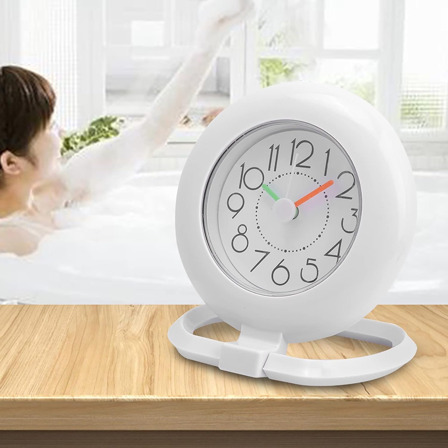 Reloj de mesa colgante de doble uso Reloj de mesa colgante impermeable de moda para decoración del hogar de la cocina del baño (blanco)