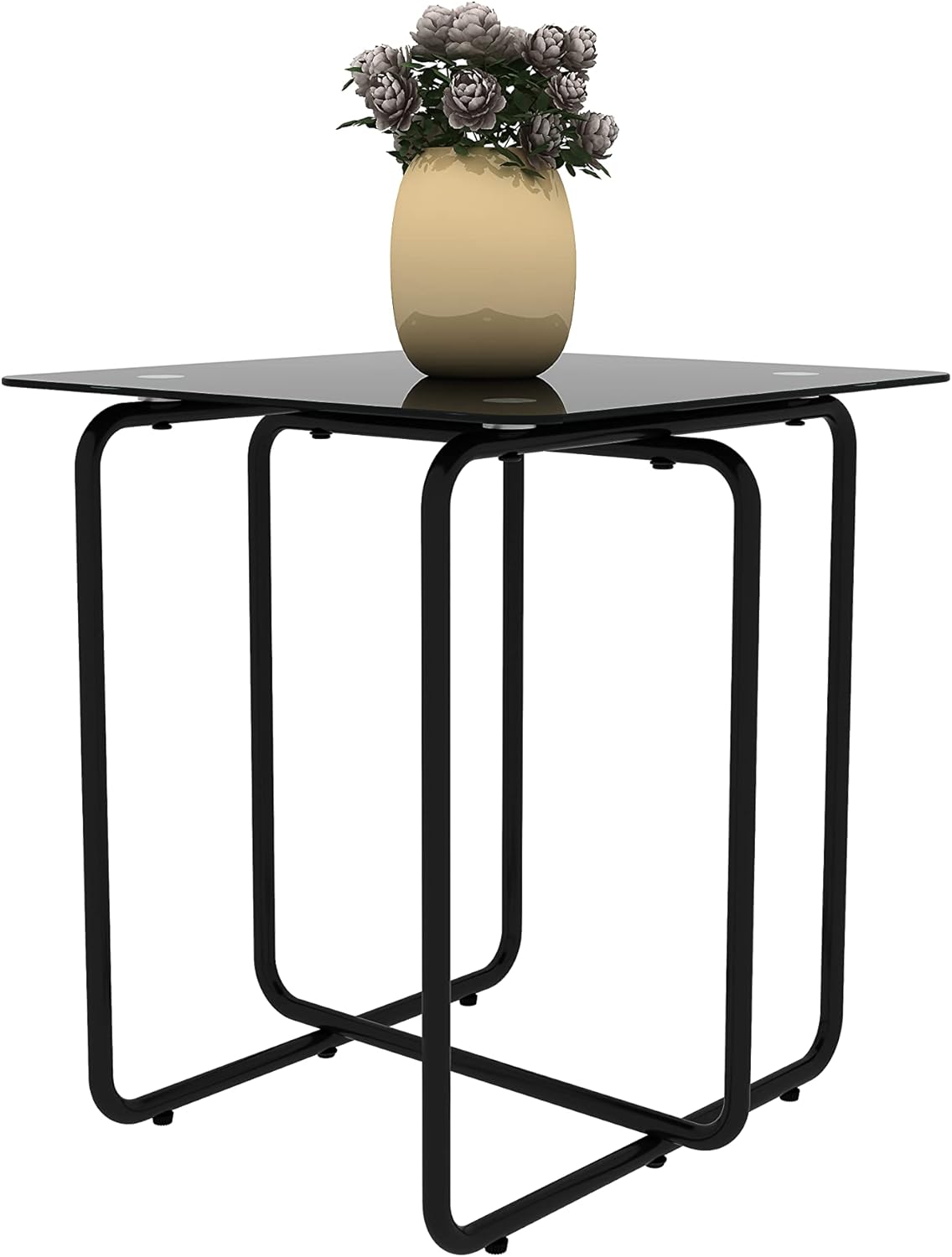 Mesa auxiliar moderna de cristal templado para sala de estar, dormitorio, color negro