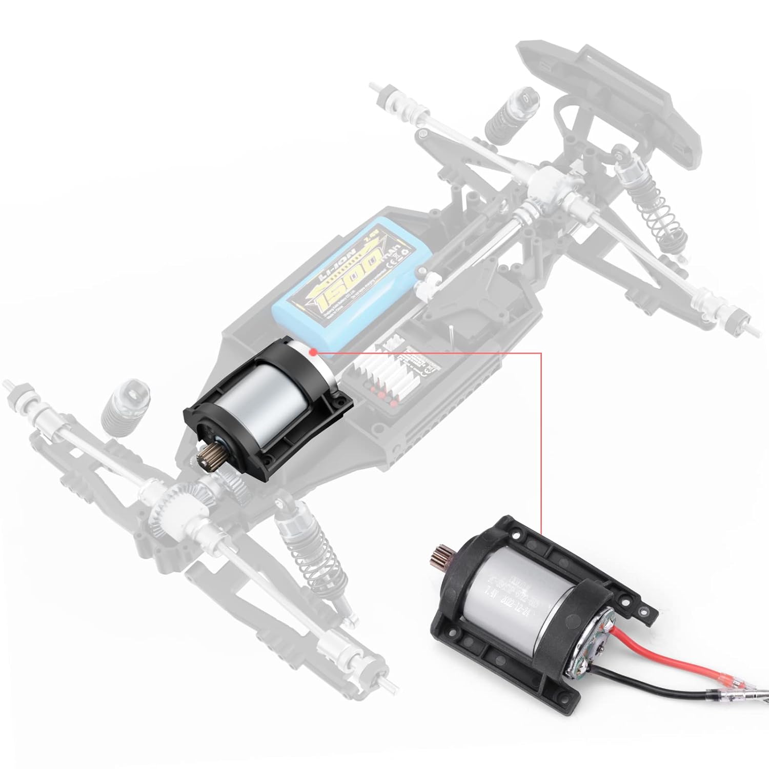 HAIBOXING Piezas de repuesto para automóviles RC a escala 112, camión a control remoto, motor cepillado 390 con piñón de motor aplicable a 903 y 905