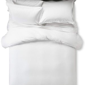 Feather & Stitch – Juego de funda de edredón tamaño King, 500 hilos, diseño de rayas de damasco de 3 piezas, funda de edredón 100% algodón puro, 2 Feather & Stitch – Juego de funda de edredón tamaño King, 500 hilos, diseño de rayas de damasco de 3 piezas, funda de edredón 100% algodón puro, 2