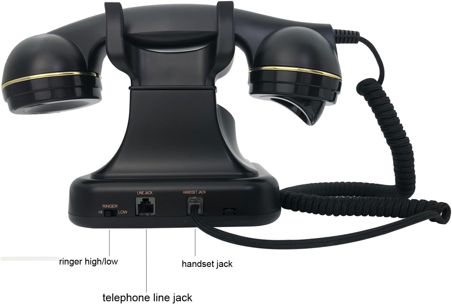 Teléfono fijo retro para el hogar, teléfono negro antiguo con cable TelPal con cable, teléfono antiguo con botón de 1930, teléfono vintage con botón