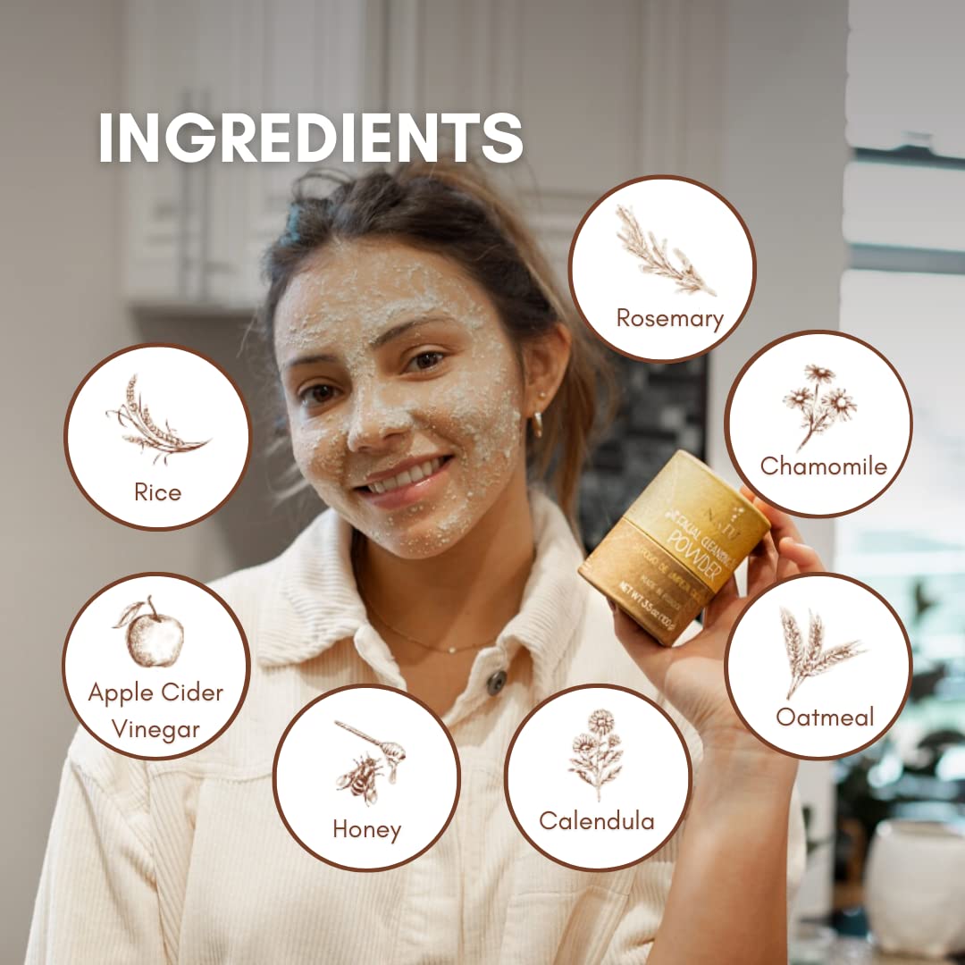 Natu – Polvo limpiador facial – Limpieza profunda de poros, ideal para puntos negros, espinillasacné, suaviza la piel y restaura el Ph,