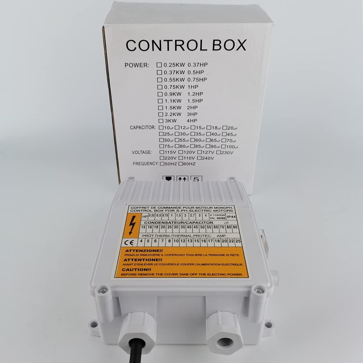 Accesorios de bomba de pozo profundo de 110 V Caja de controlador de bomba de pozo Caja de control externo 1.1KW 1.5HP Caja de control de