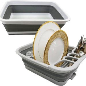 SAMMART Juego de 2 piezas de cocina y exterior escurridor de platos plegable con tablero escurridor y bañera de plástico plegable (2, gris) SAMMART Juego de 2 piezas de cocina y exterior escurridor de platos plegable con tablero escurridor y bañera de plástico plegable (2, gris)