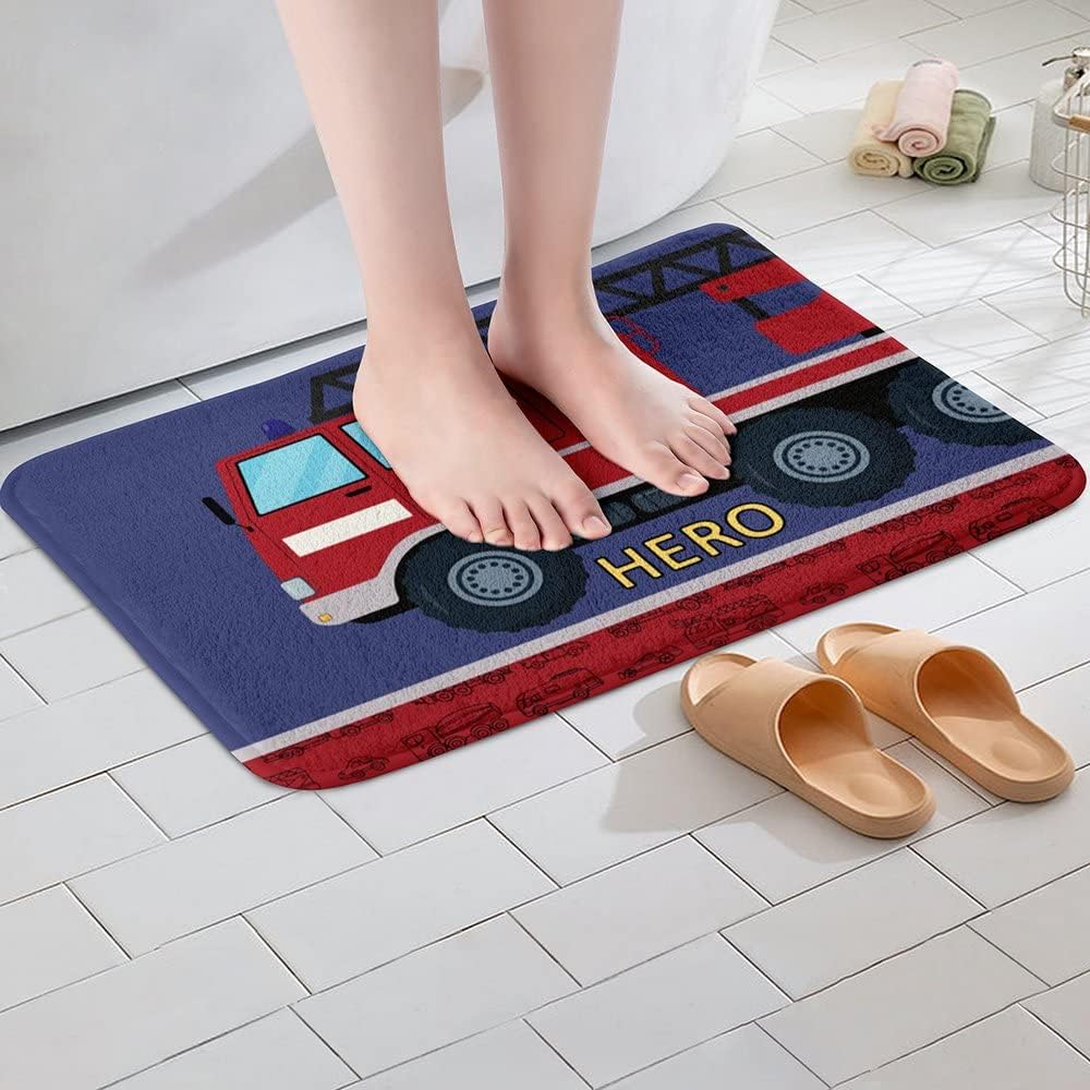 Tapete de baño de camión de bomberos, alfombra de baño de automóvil de bombero, tractor, antideslizante, decoración de habitación para niños y