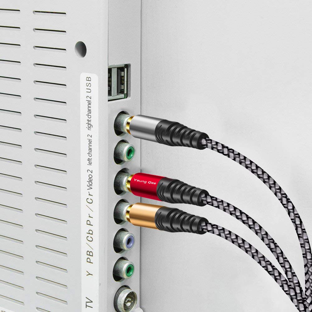 Cable RCA de audio y video de 12 pies, Yeung Qee 3RCA macho a 3RCA macho compuesto AV cable compatible con decodificador, altavoz, amplificador,