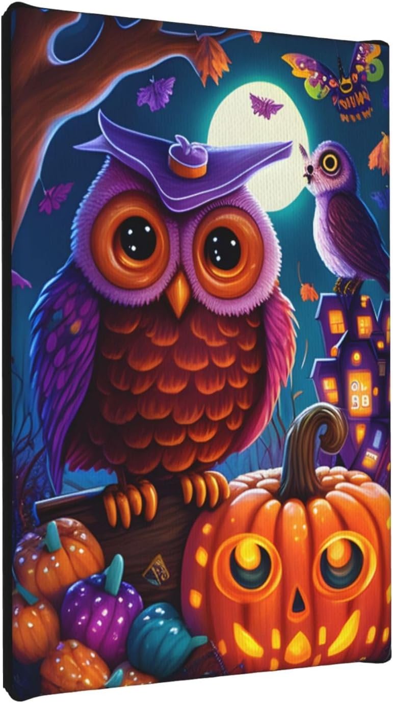 zuanart Lienzo de Halloween para pared, pintura de pared para sala de estar, dormitorio, decoración del hogar, fiesta de Halloween, búho,