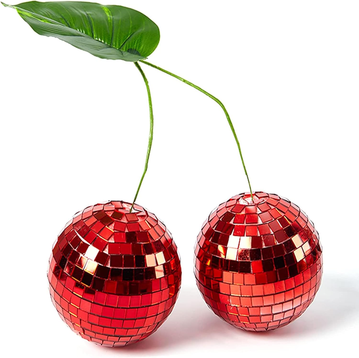 Decoración de bola de discoteca de cereza, bola de espejo doble para DJ, club, escenario, bar, fiesta, boda, vacaciones, decoración del hogar (doble