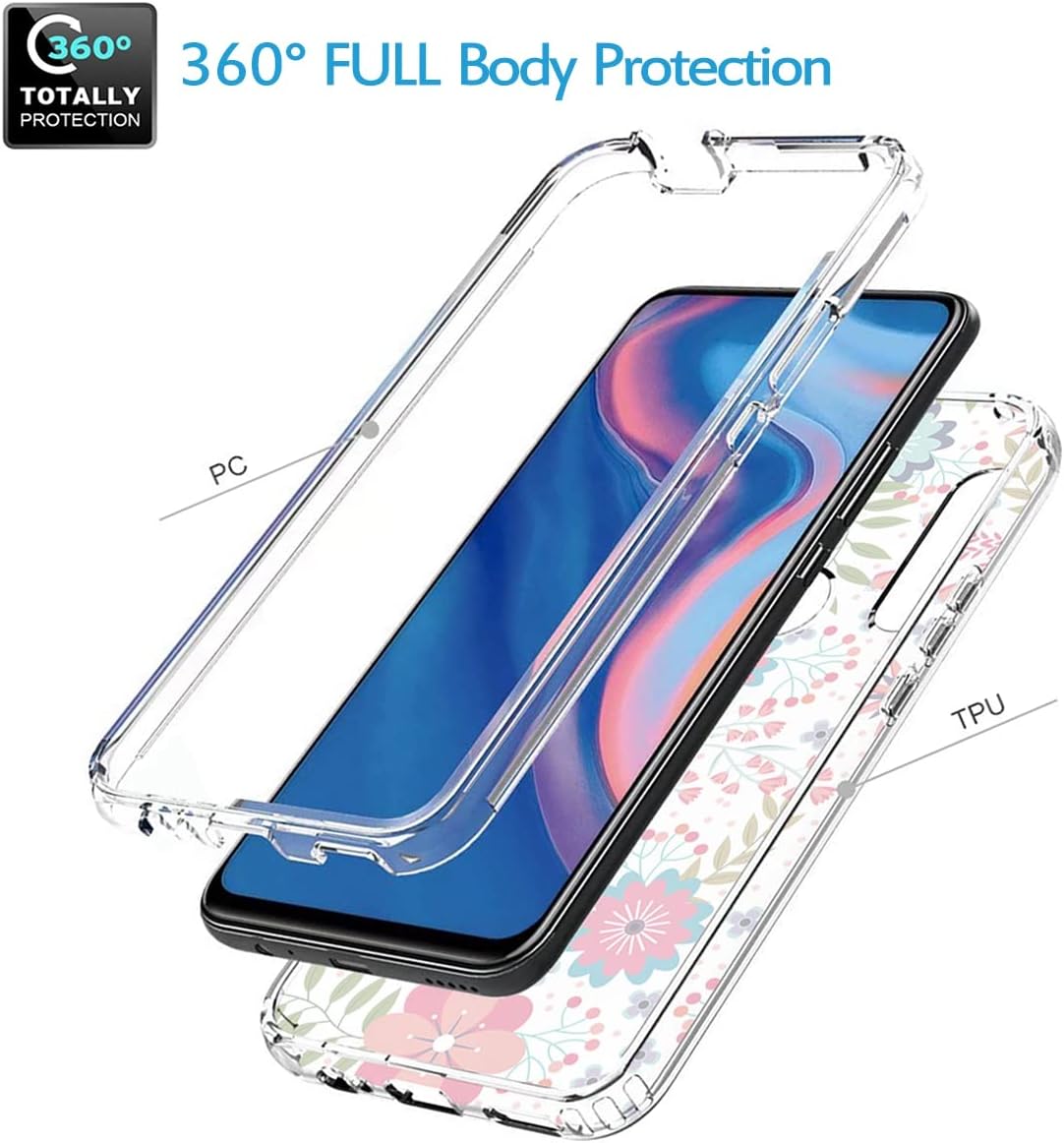 Funda para Y9 Prime 2019Honor 9XP Smart Z STK-LX1 con protector de pantalla de vidrio templado, funda protectora de TPU transparente floral a prueba
