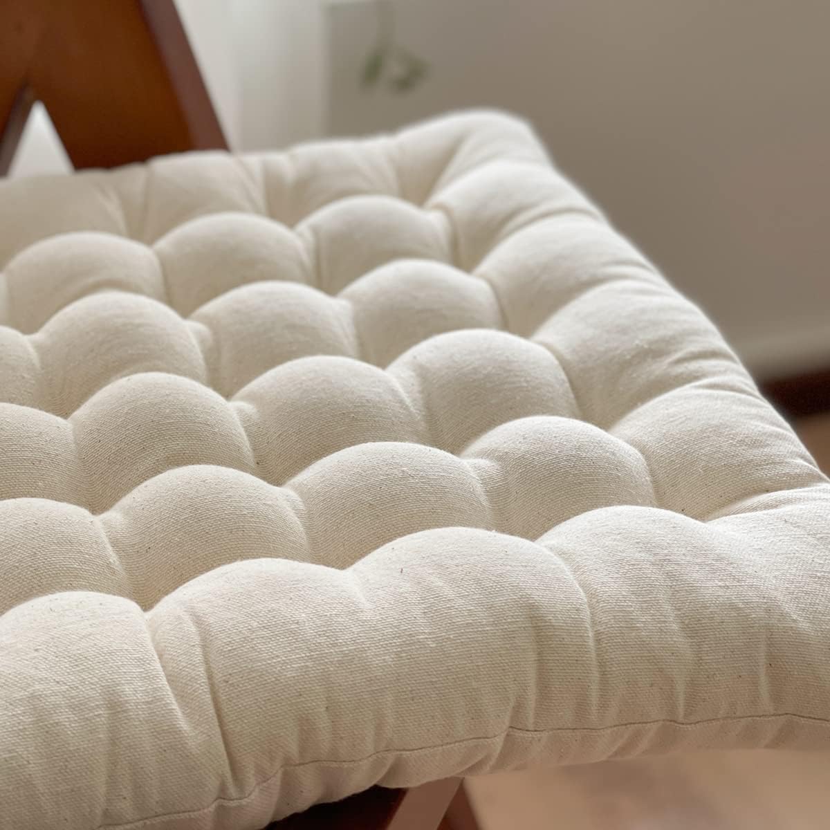 Lemfux Cojín de asiento blanco natural de tela reciclada para silla de oficinaescritorio, suave y grueso material sostenible, cojín cuadrado simple