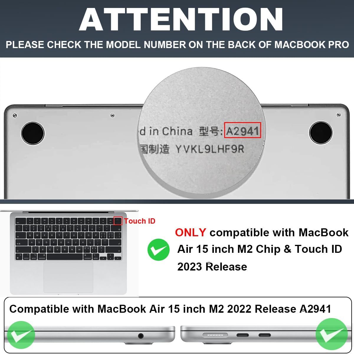 Funda para MacBook Air 2024 de 15 pulgadas M3 A3114 M2 A2941, funda rígida de plástico con patrón de teclado para MacBook Air 15.3 2024 con pantalla