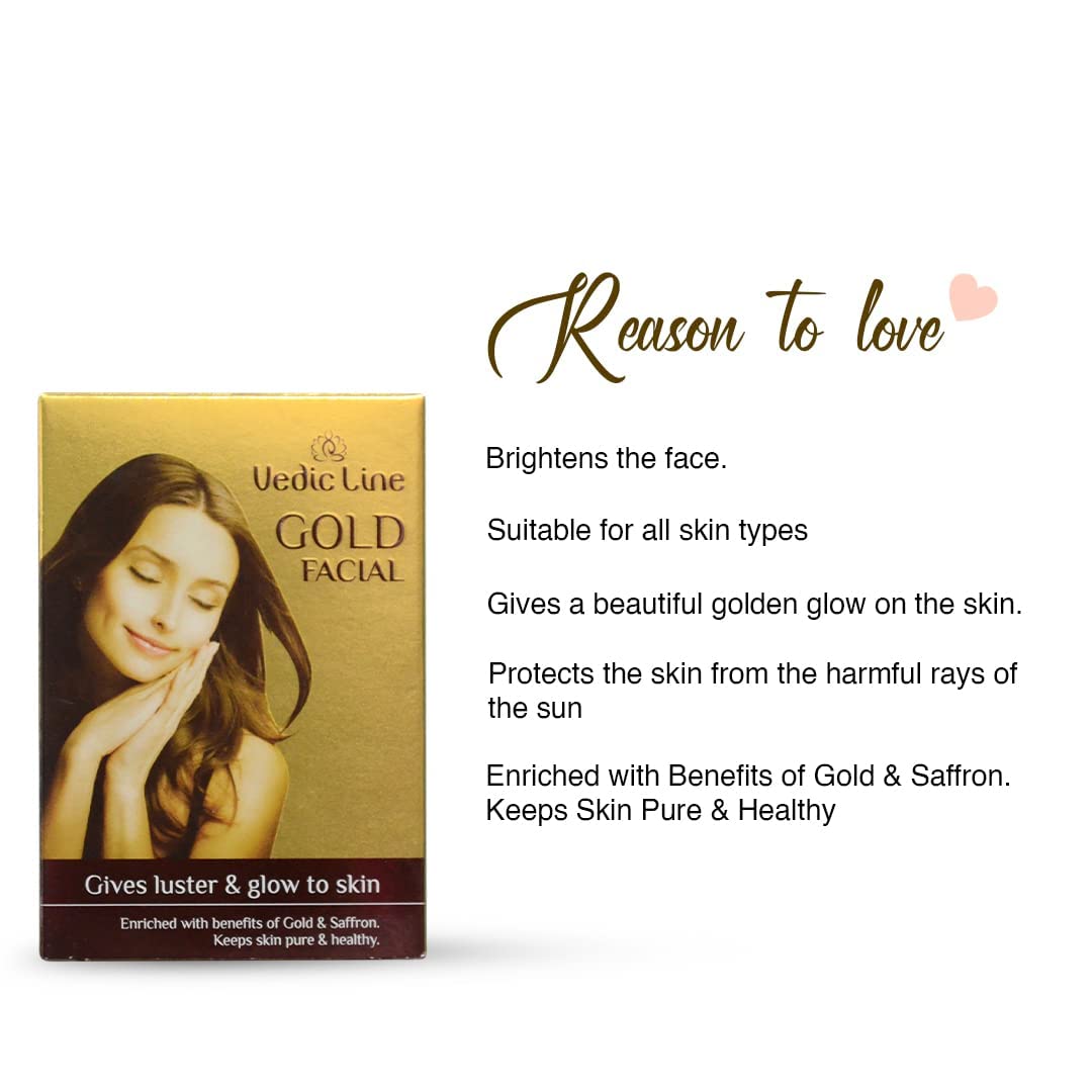 Vedicline Gold Kit facial hermoso dorado brillante piel iluminadora con ingredientes de azafrán, almendras y sándalo (limpiador, exfoliante, crema,