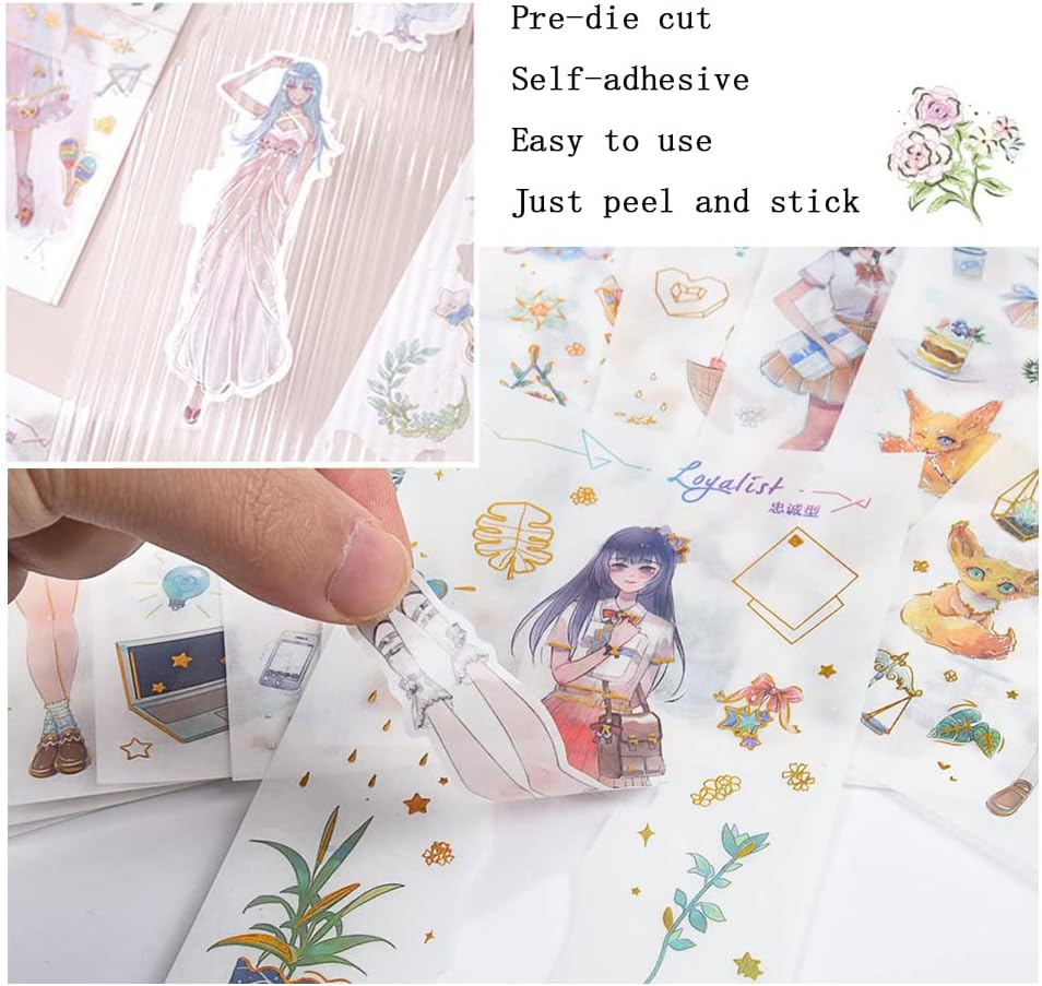 Calcomanías Kawaii de anime para álbumes de recortes, 36 hojas de Washi, lindos collages de recortes, calcomanías de personajes para manual